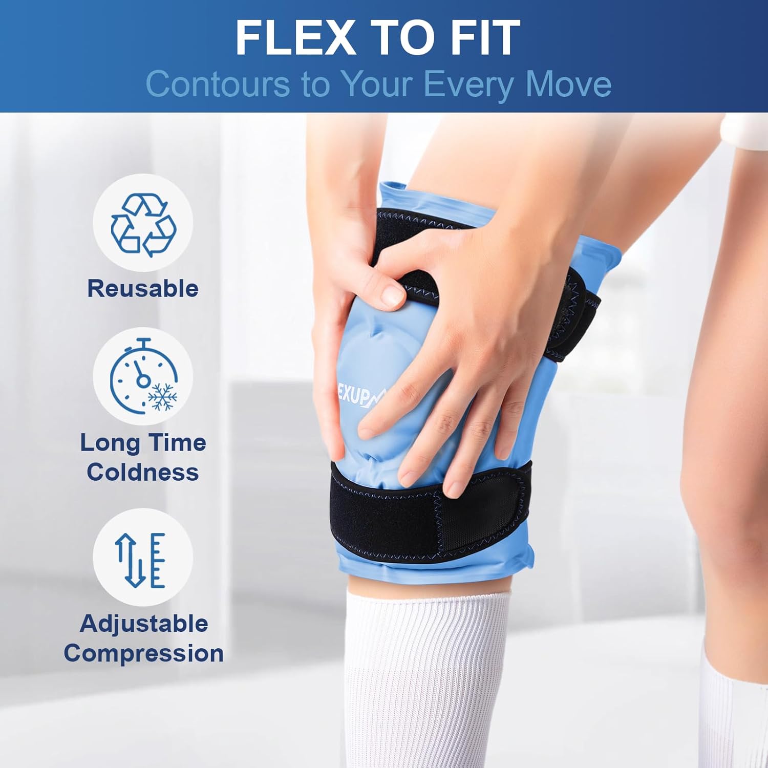 APEXUP Ice Pack for Knee Pain Relief, Large Reusable Wrap After Surgery, Flexible Gel Cold Pack for Injuries, Pain Relief for Back, Shoulder, Elbow, Ankle and Leg (Blue, L, 1PK)